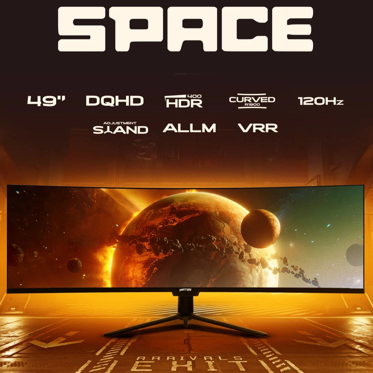 MONITEUR MATOS MSG49 SPACE SUPER ULTRA WIDE 120HZ CURVED 49 POUCE ADJUSTABLE DQHD